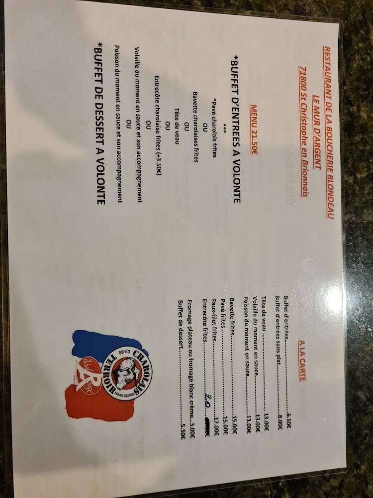 "LE MUR D'ARGENT" restaurant de la boucherie charcuterie blondeau - Menu Image 3